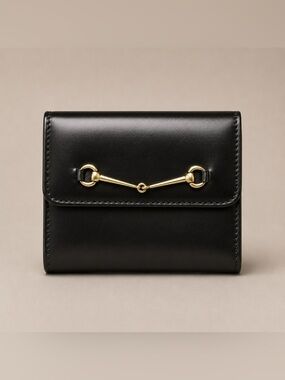 Gucci Black Patent Leather Bifold Wallet with Horsebit Detail